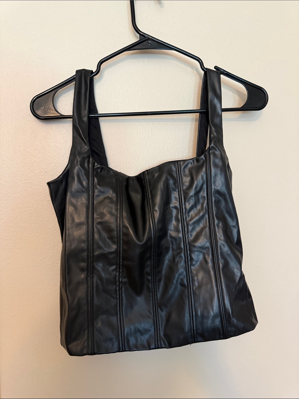 Black Faux Leather Corset-Style Tote